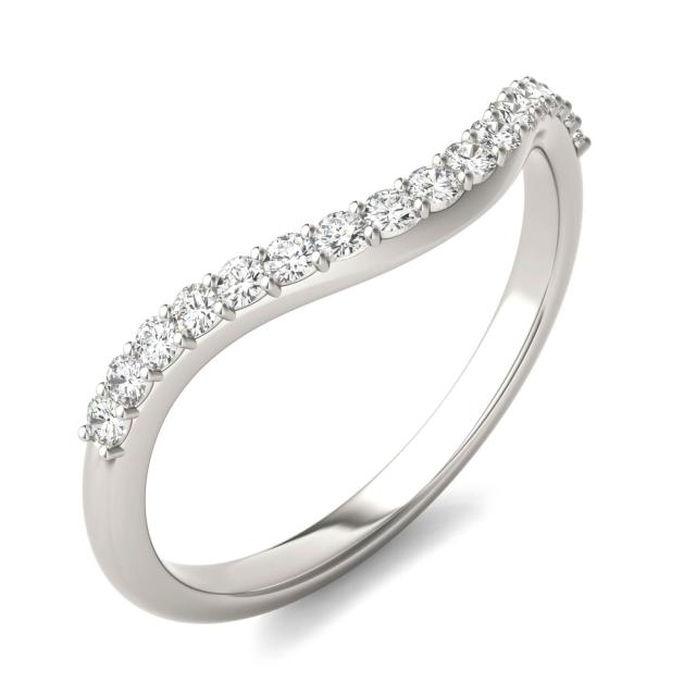0.25 CTW DEW Round Forever One Moissanite Signature Curved Matching Band Ring in 14K White Gold