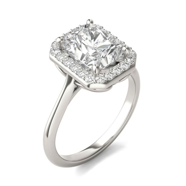 3.06 CTW DEW Radiant Forever One Moissanite Signature Halo Engagement Ring in 14K White Gold