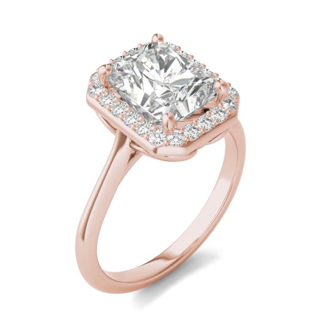 3.06 CTW DEW Radiant Forever One Moissanite Signature Halo Engagement Ring in 14K Rose Gold
