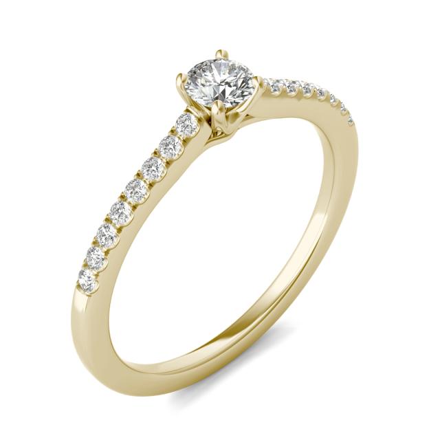 1/3 CTW Round Caydia Lab Grown Diamond Classic Solitaire with Side Accents Petite Ring 14K Yellow Gold