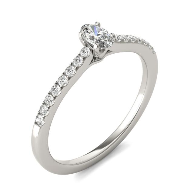3/8 CTW Oval Caydia Lab Grown Diamond Classic Solitaire with Side Accents Petite Ring 14K White Gold