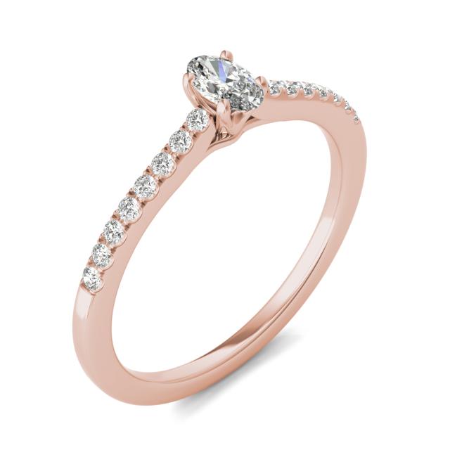 3/8 CTW Oval Caydia Lab Grown Diamond Classic Solitaire with Side Accents Petite Ring 14K Rose Gold