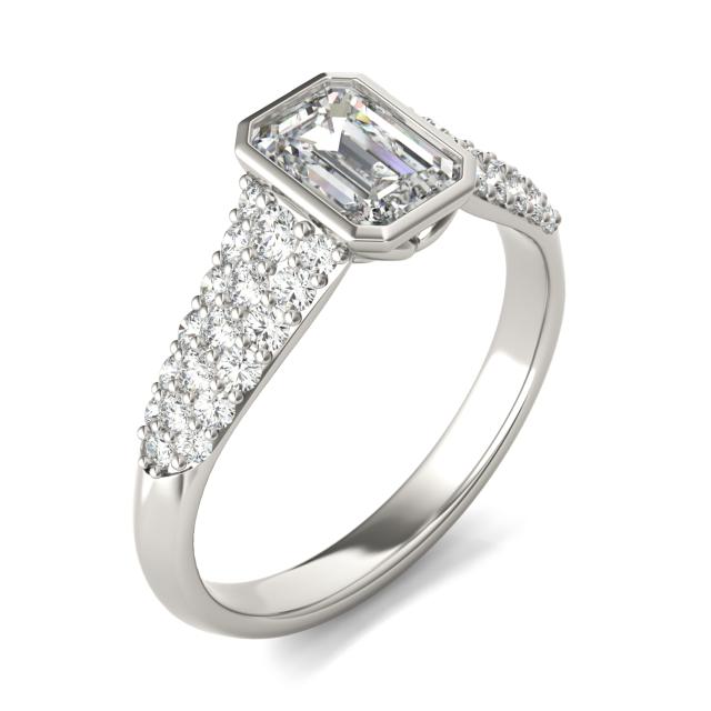 1 1/2 CTW Emerald Caydia Lab Grown Diamond Bezel Pave Engagement Ring 18K White Gold
