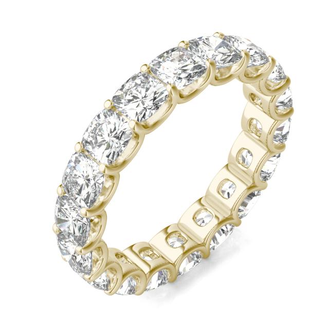 3.96 CTW DEW Cushion Forever One Moissanite Trellis Eternity Band in 14K Yellow Gold
