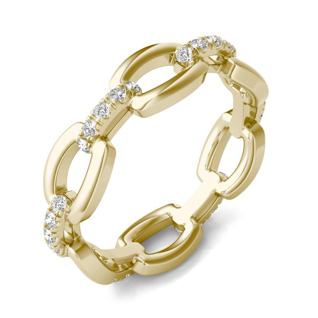 1/4 CTW Round Caydia Lab Grown Diamond Accented Chain Link Ring 14K Yellow Gold
