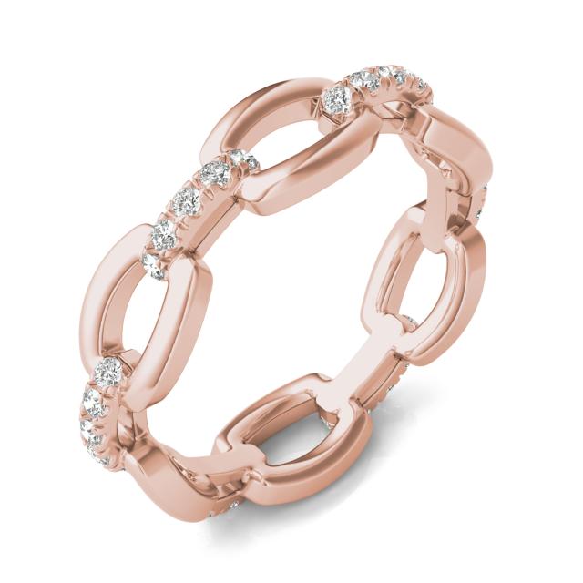 1/4 CTW Round Caydia Lab Grown Diamond Accented Chain Link Ring 14K Rose Gold