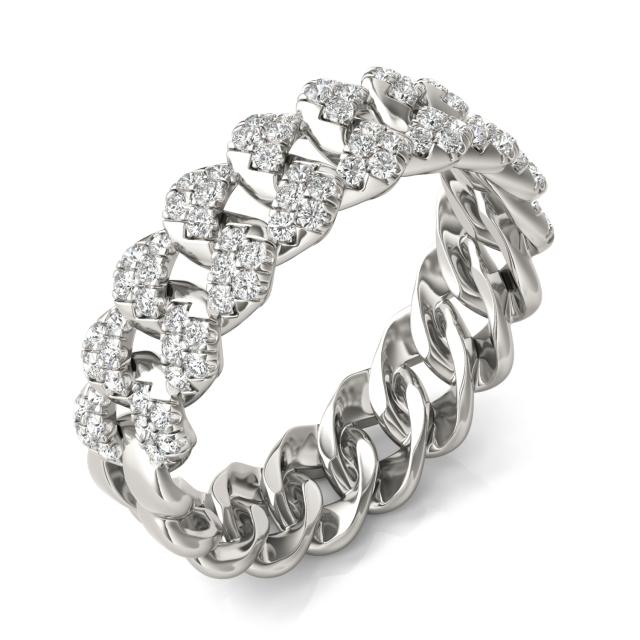 1/2 CTW Round Caydia Lab Grown Diamond Pave Chain Link Ring 14K White Gold