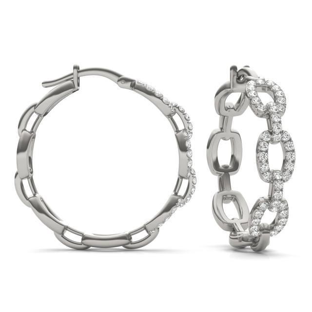 2/3 CTW Round Caydia Lab Grown Diamond Oval Chain Link Hoop Earrings 14K White Gold