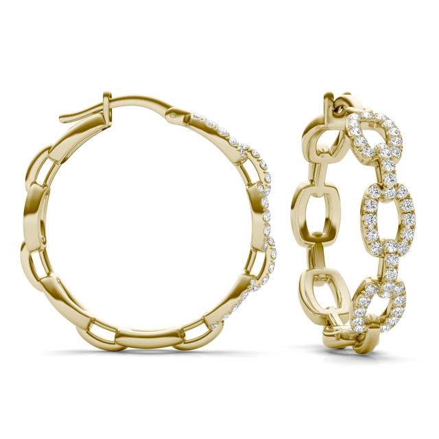 2/3 CTW Round Caydia Lab Grown Diamond Oval Chain Link Hoop Earrings 14K Yellow Gold