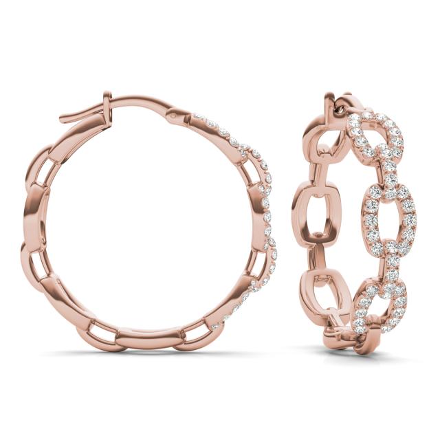 2/3 CTW Round Caydia Lab Grown Diamond Oval Chain Link Hoop Earrings 14K Rose Gold