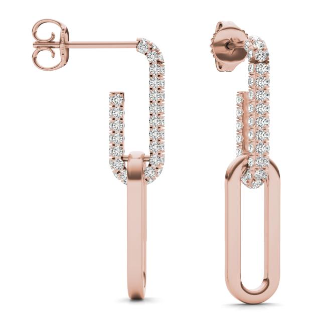 5/8 CTW Round Caydia Lab Grown Diamond Accented Chain Link Drop Earrings 14K Rose Gold