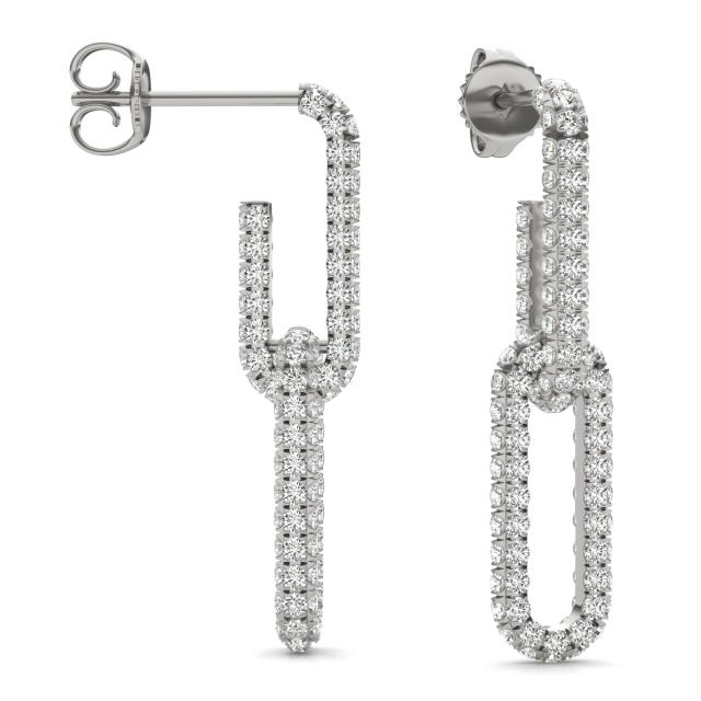 1 1/3 CTW Round Caydia Lab Grown Diamond Pave Chain Link Drop Earrings 14K White Gold
