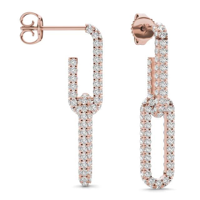 1 1/3 CTW Round Caydia Lab Grown Diamond Pave Chain Link Drop Earrings 14K Rose Gold