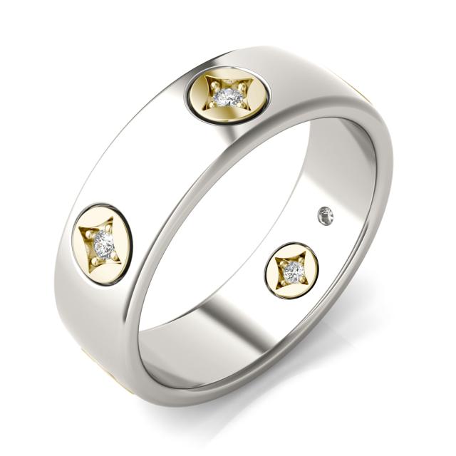 1/15 CTW Round Caydia Lab Grown Diamond Signature Star Accented Band 14K Two-Tone White & Yellow Gold