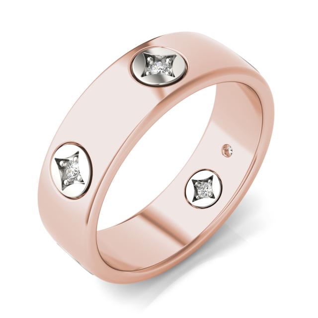 1/15 CTW Round Caydia Lab Grown Diamond Signature Star Accented Band 14K Two-Tone White & Rose Gold