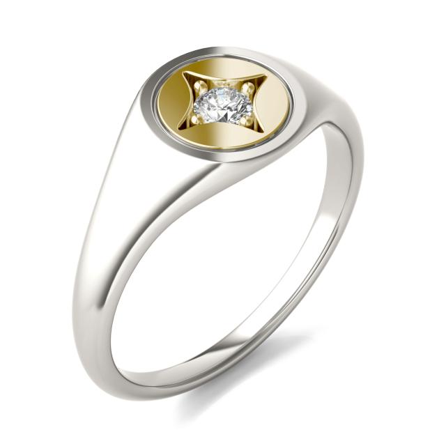 1/10 CTW Round Caydia Lab Grown Diamond Signature Star Signet Ring 14K Two-Tone White & Yellow Gold