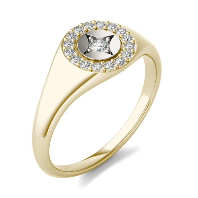 1/5 CTW Round Caydia Lab Grown Diamond Signature Star Halo Signet Ring 14K Two-Tone Yellow & White Gold