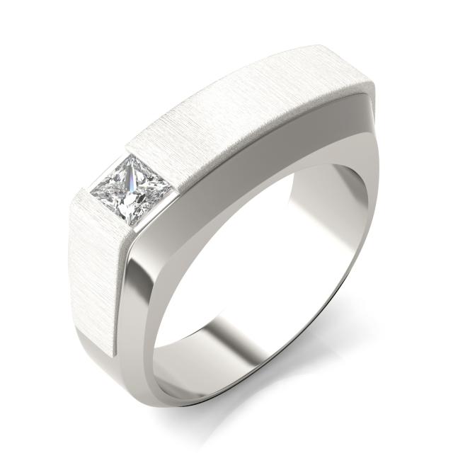 1/4 CTW Princess Caydia Lab Grown Diamond Signature Asymmetrial Solitaire Mens Ring 14K White Gold