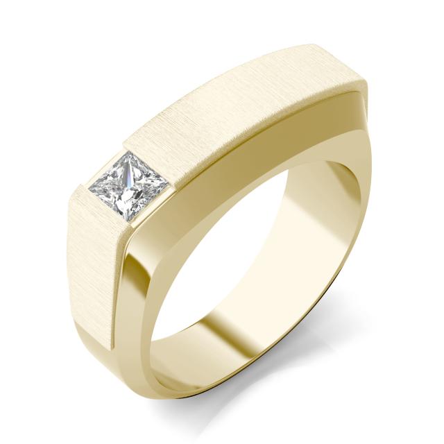 1/4 CTW Princess Caydia Lab Grown Diamond Signature Asymmetrial Solitaire Mens Ring 14K Yellow Gold
