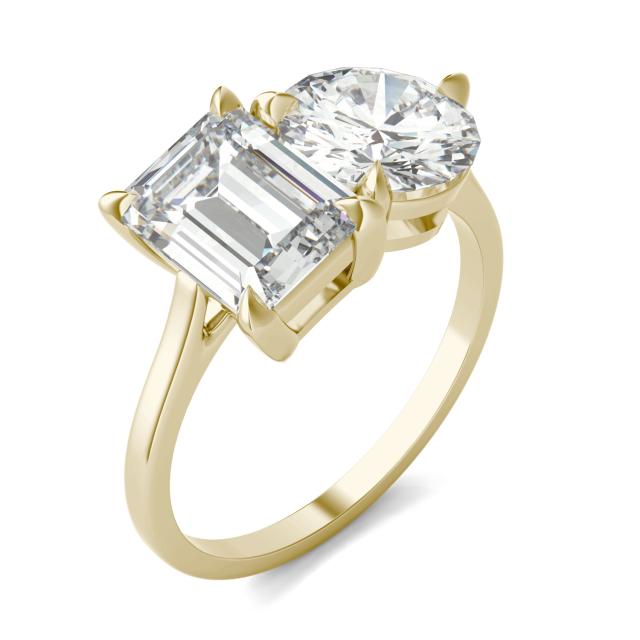 4.00 CTW DEW Round and Emerald Forever One Moissanite Classic Toi et Moi Ring 14K Yellow Gold
