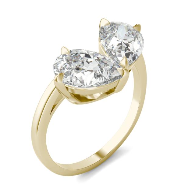 3.00 CTW DEW Pear Forever One Moissanite Curved Toi et Moi Ring 14K Yellow Gold