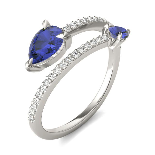 1/5 CTW Round Caydia Lab Grown Diamond Crossover Fashion Ring 14K White Gold featuring Created Sapphire