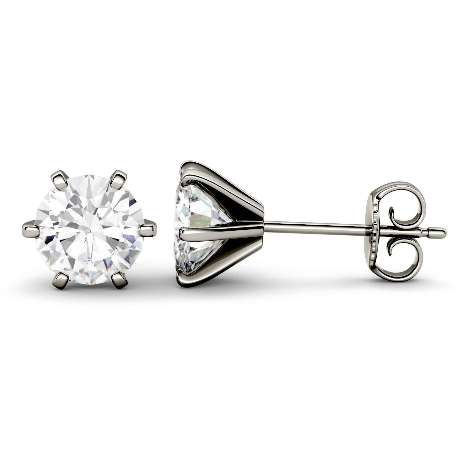 1.00 CTW DEW Round Forever One Moissanite Six Prong Stud Earrings
