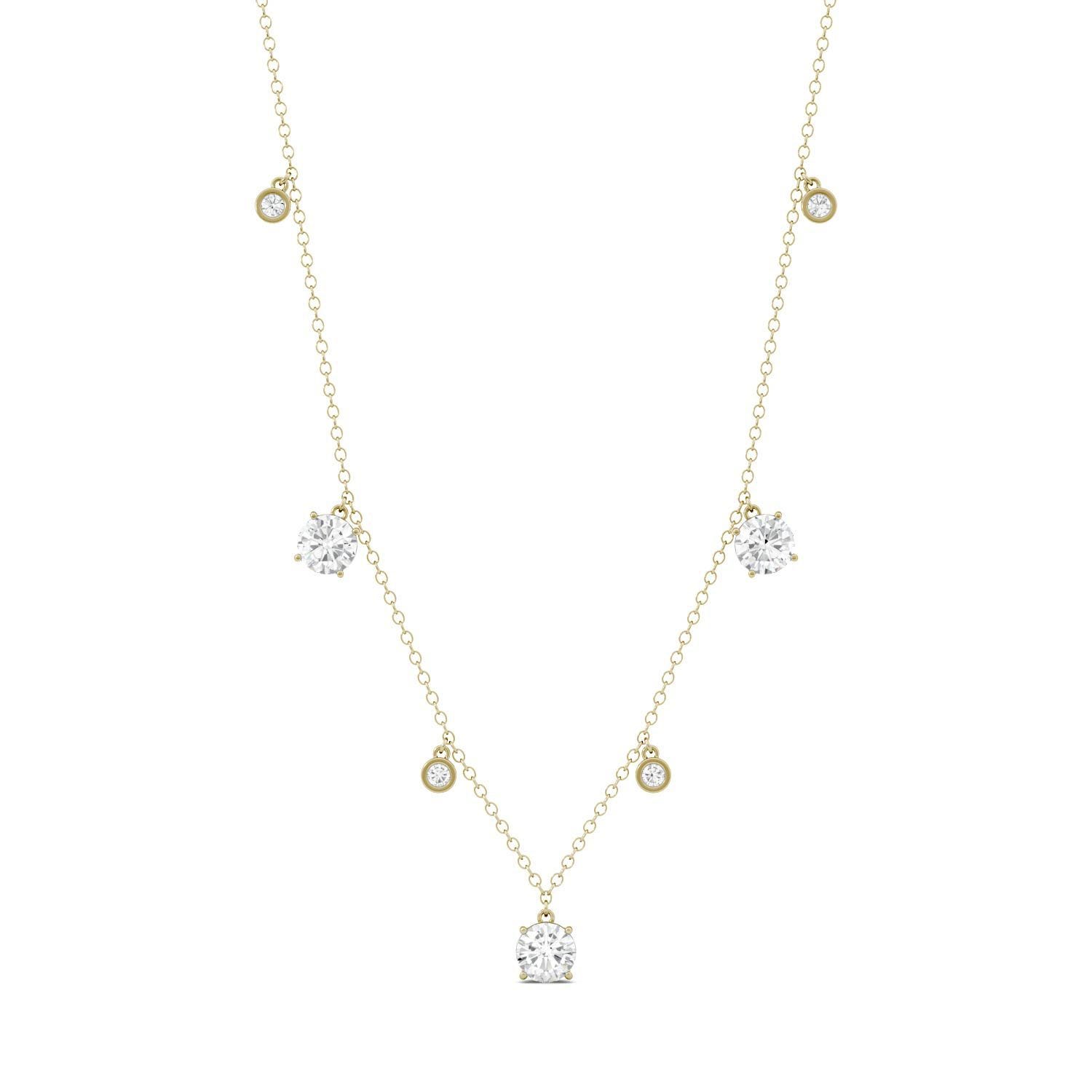 Forever One 1.09CTW DEW Round Moissanite Station Necklace in 14K Yellow Gold