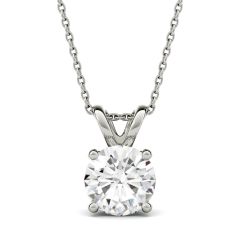 1.90 CTW DEW Round Forever One Moissanite Double Bale Solitaire Pendant Necklace 14K White Gold