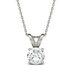 1.90 CTW DEW Round Forever One Moissanite Double Bale Solitaire Pendant Necklace 14K White Gold