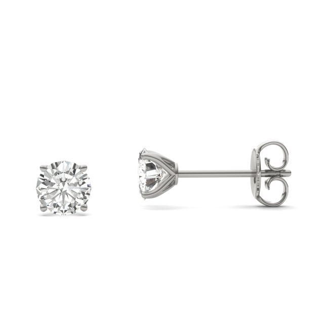 1.00 CTW DEW Round Forever One Moissanite Four Prong Martini Solitaire Stud Earrings in 14K White Gold