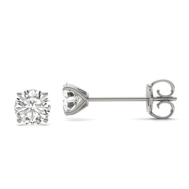 2.00 CTW DEW Round Forever One Moissanite Four Prong Martini Solitaire Stud Earrings in 14K White Gold