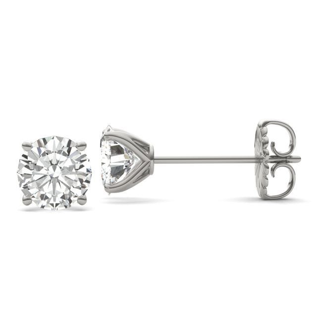 3.00 CTW DEW Round Forever One Moissanite Four Prong Martini Solitaire Stud Earrings in 14K White Gold