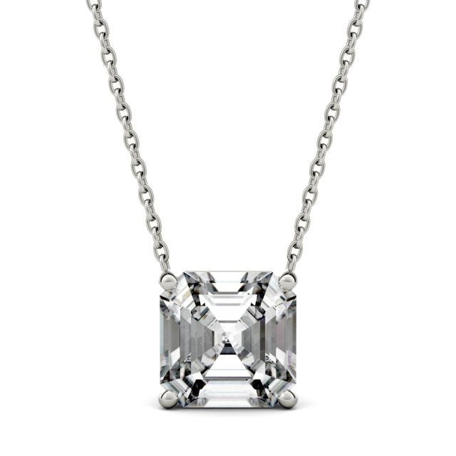 2.21 CTW DEW Asscher Forever One Moissanite Solitaire Pendant in 14K White Gold