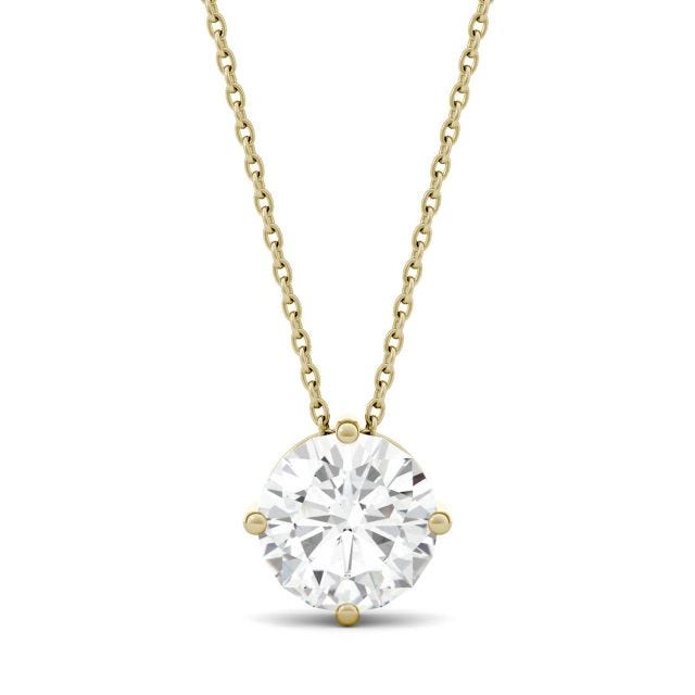1.92 CTW DEW Round Forever One Moissanite Solitaire Pendant in 14K Yellow Gold