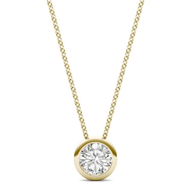0.50 CTW DEW Round Forever One Moissanite Bezel Set Solitaire Pendant in 14K Yellow Gold