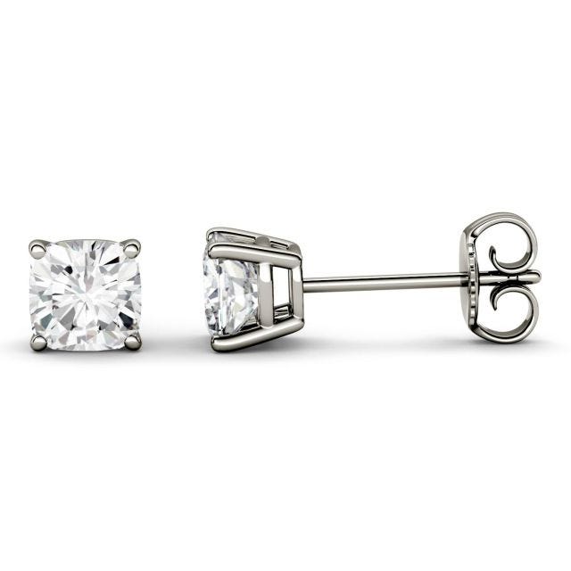 3.40 CTW DEW Cushion Forever One Moissanite Four Prong Solitaire Stud Earrings in 14K White Gold
