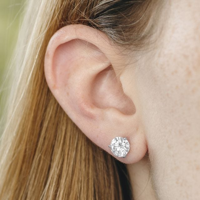 3.00 CTW DEW Round Forever One Moissanite Three Prong Martini Stud Earrings in 14K White Gold