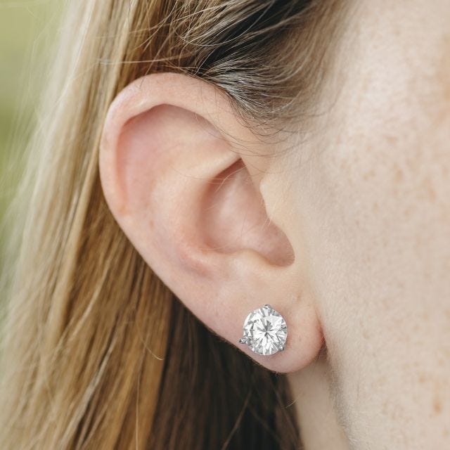 3.80 CTW DEW Round Forever One Moissanite Three Prong Martini Stud Earrings in 14K White Gold