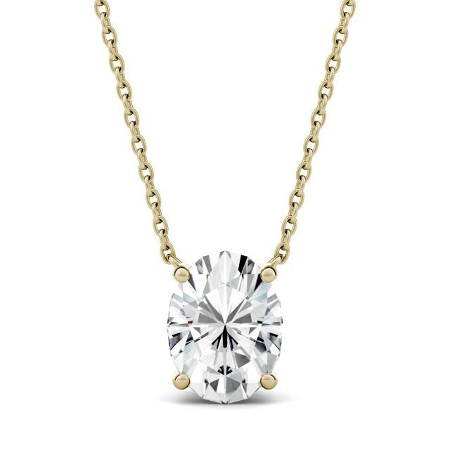 1.50 CTW DEW Oval Forever One Moissanite Solitaire Pendant in 14K Yellow Gold