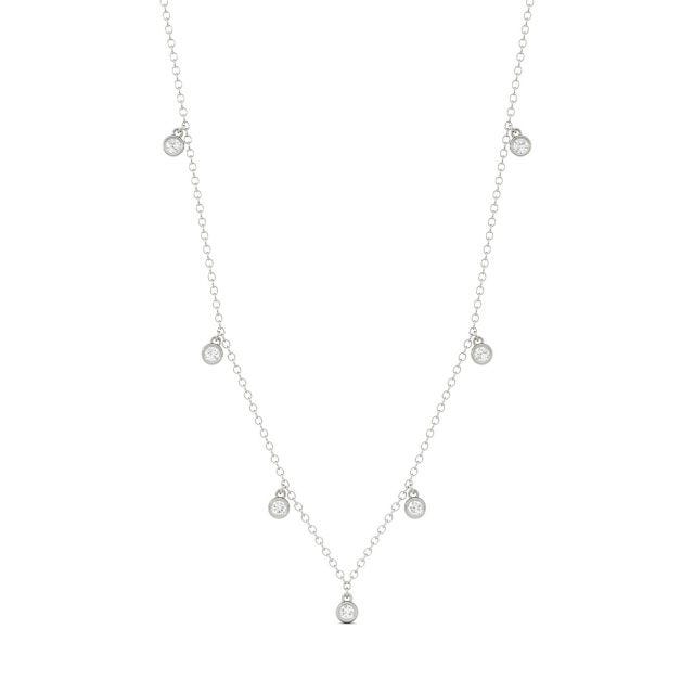 0.16 CTW DEW Round Forever One Moissanite Station Necklace in 14K White Gold