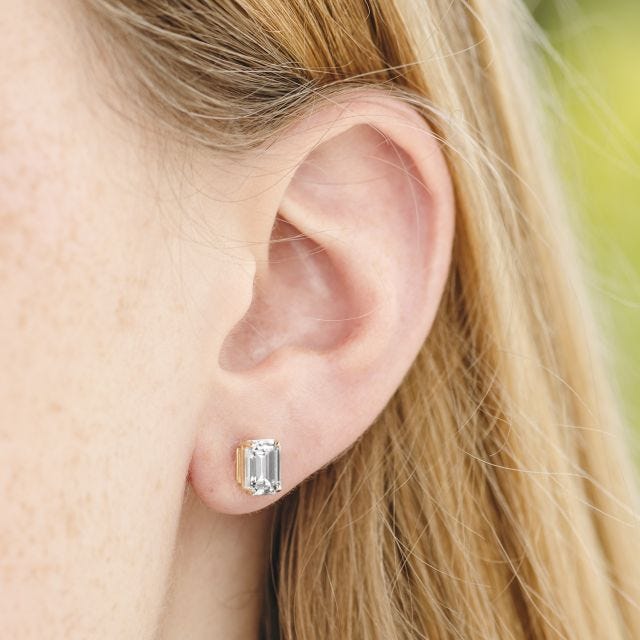 2.02 CTW DEW Emerald Forever One Moissanite Solitaire Stud Earring Earrings in 14K White Gold