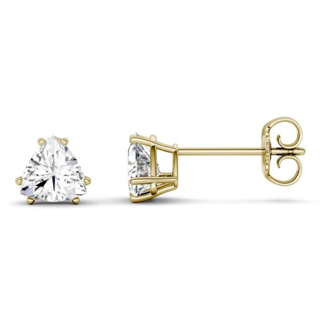 1.00 CTW DEW Trillion Forever One Moissanite Solitaire Stud Earrings in 14K Yellow Gold