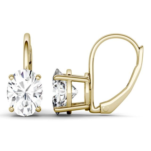3.00 CTW DEW Oval Forever One Moissanite Leverback Earrings in 14K Yellow Gold