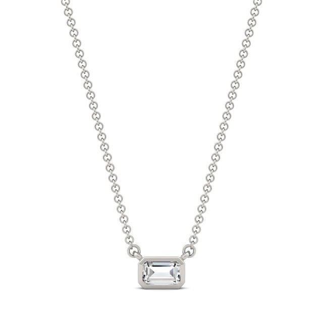 0.27 CTW DEW Emerald Forever One Moissanite East-West Bezel Necklace in 14K White Gold