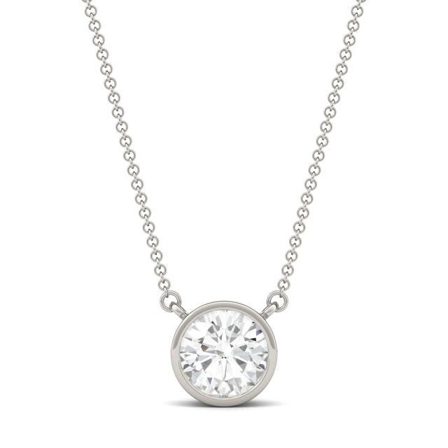 1.90 CTW DEW Round Forever One Moissanite Bezel Solitaire Necklace in 14K White Gold