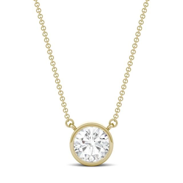 1.90 CTW DEW Round Forever One Moissanite Bezel Solitaire Necklace in 14K Yellow Gold