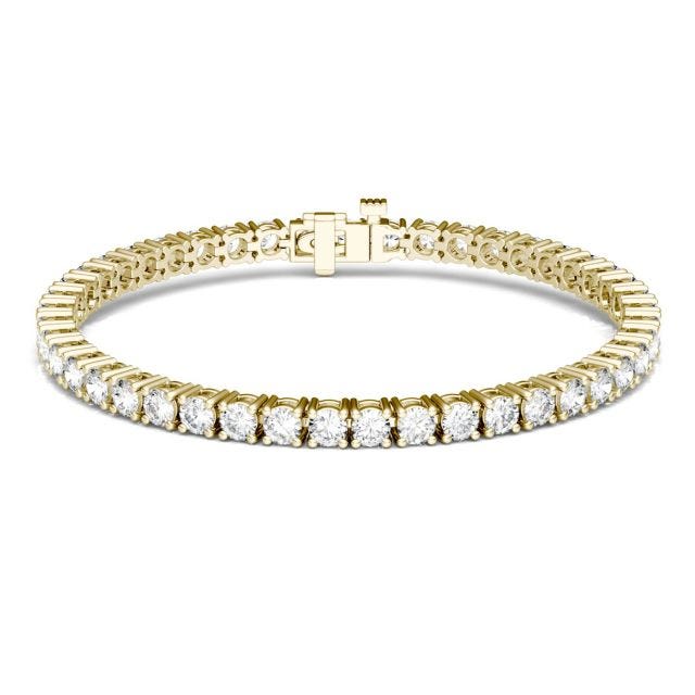 7.20 CTW DEW Round Forever One Moissanite Classic Four Prong Tennis Bracelet in 14K Yellow Gold