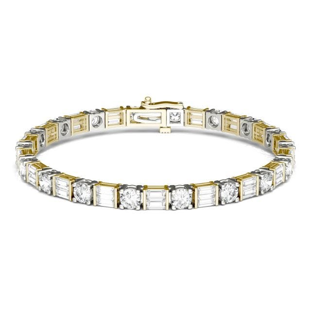 Forever One 8.32CTW Baguette & Round Near-colorless Moissanite Tennis Bracelet in 14K Two-Tone Gold - 7 INCHES