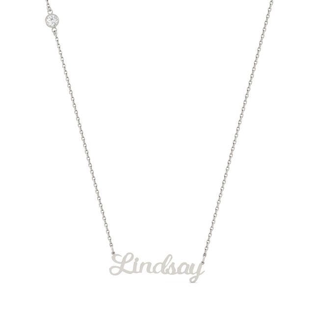 Custom Script Name Necklace in Sterling Silver with Forever One Moissanite Accent